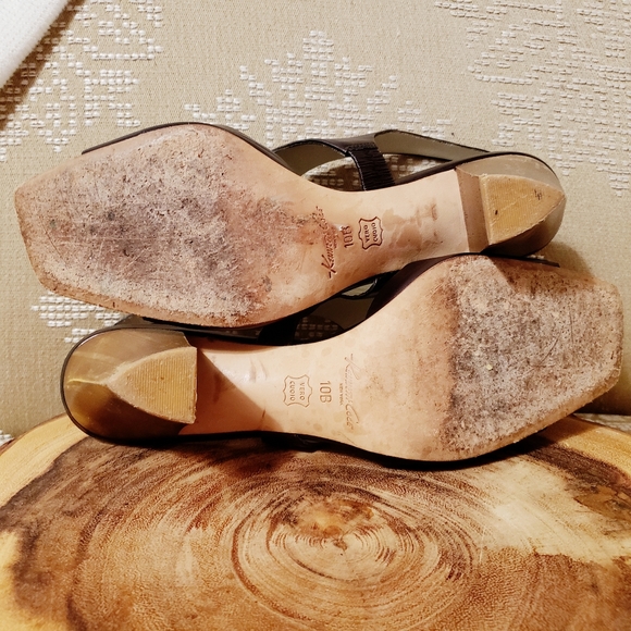 LEATHER CUTOUT WOOD BLOCK HEELS 10 - Picture 12 of 14